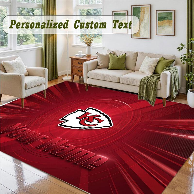 Crystal Velvet Square Rug Custom NameKansas City Chiefs Pattern Non Slip Home Floor Decor Rug