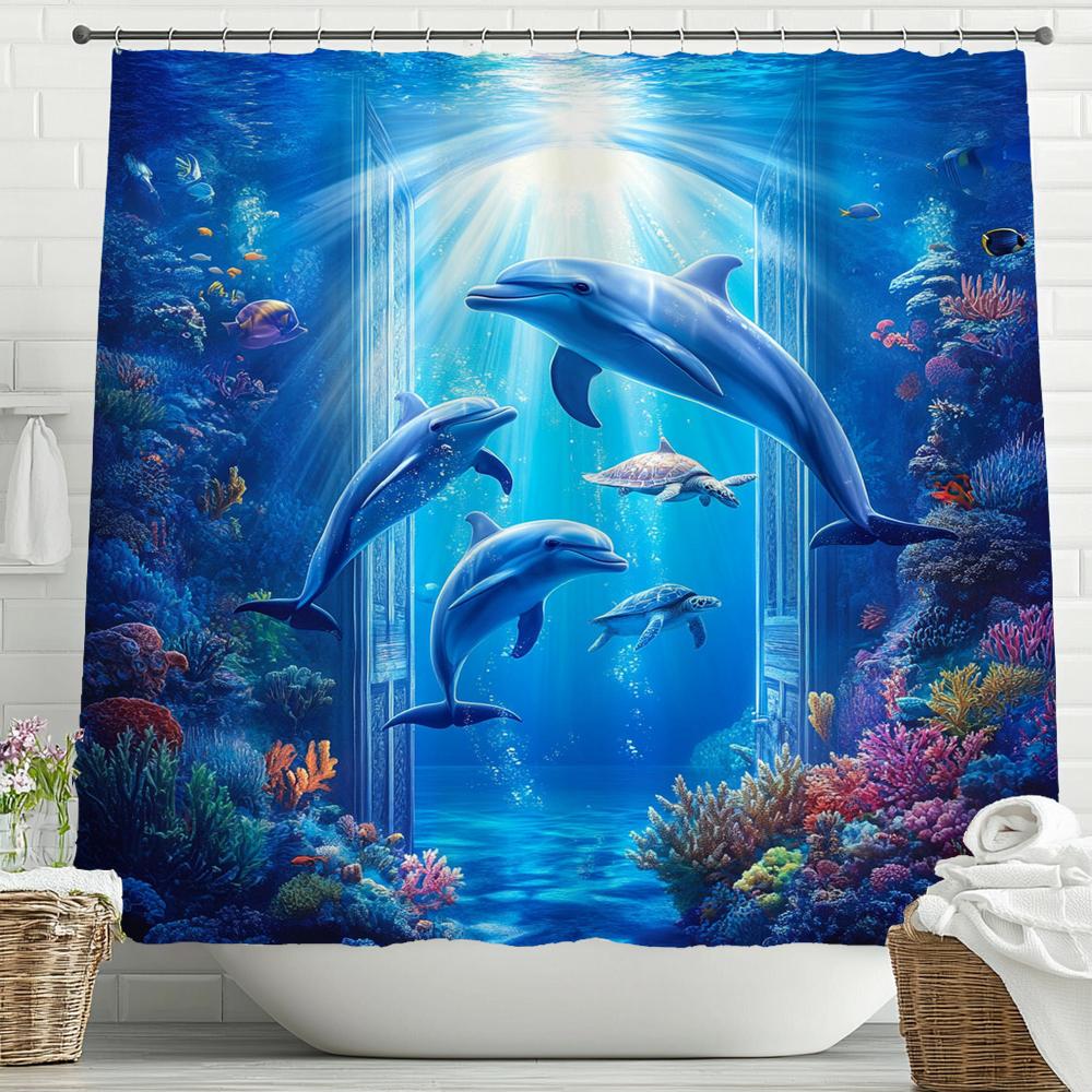 Mondo Sottomarino Alghe Coralli Pesci Tenda da Doccia, Tenda da Doccia Decorativa per Bagno, Tenda da Doccia Impermeabile con Ganci