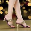 New Summer Womens 2025 Fashion Comfort Elegant Sandals Gold Oneword Diamond Stiletto Heel Medium Heel Rhinestone Sandals