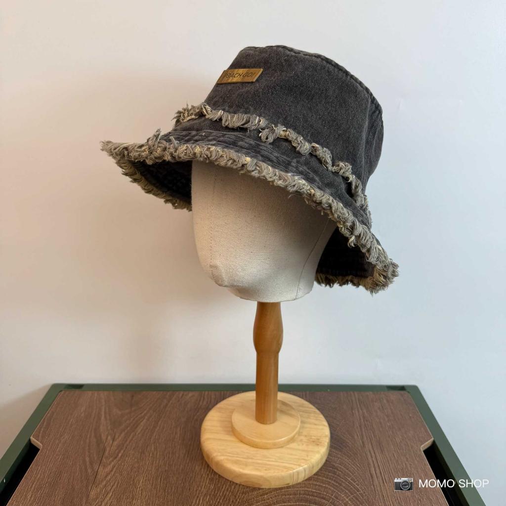 Japanese Retro Raw Edge Washed Denim Bucket Hat Spring And Summer Outdoor Travel Sun Protection Large Brim Foldable Sun Cap