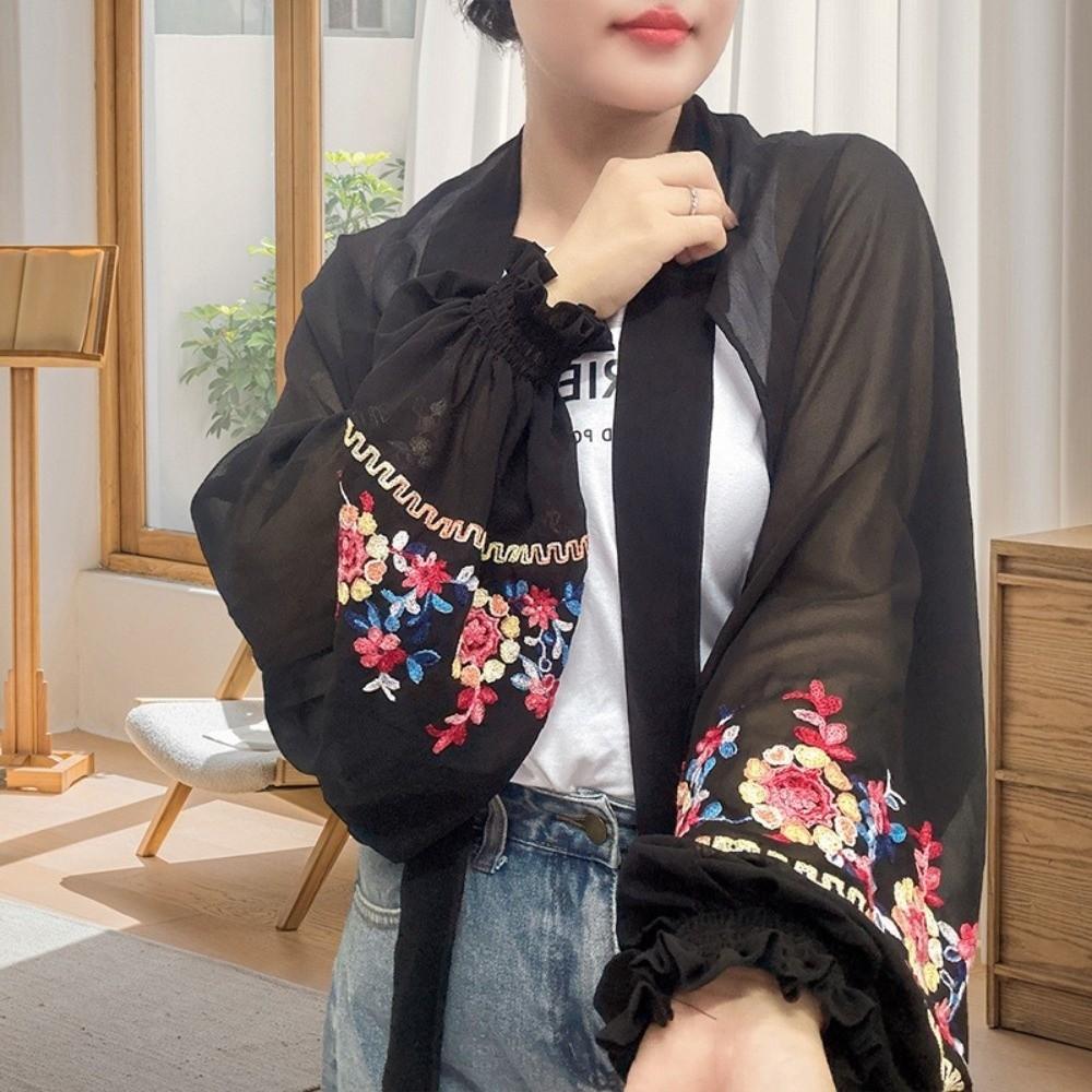 Long Flower Shawl Breathable Seaside Vacation Cloak Fashion Sunscreen Scarf Neck Decoration