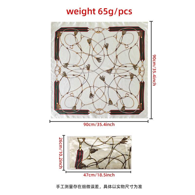 Versatile chain 90cm silk scarf square scarf high-end women's shawl retro printing satin bag headscarf