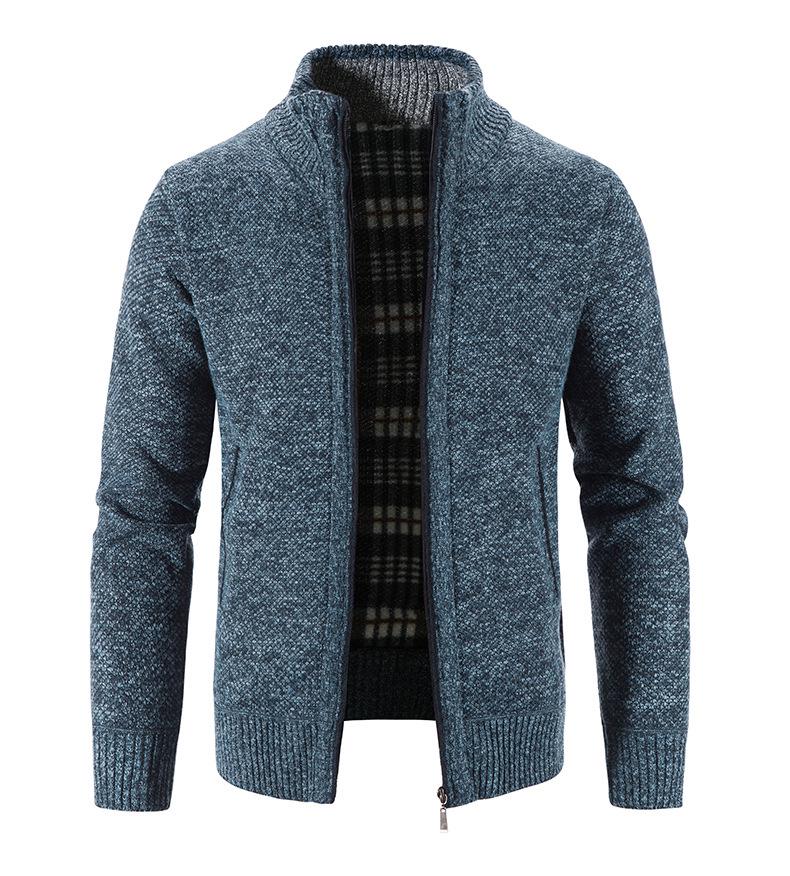 2024 Men's Autumn/Winter Stand-Up Collar Fleece-Lined Cardigan Sweater
