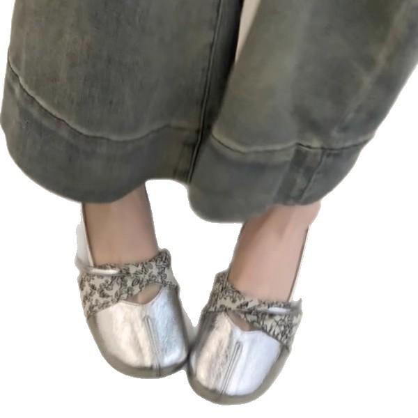 Sheepskin version~ New Chinese ballet style round head small single shoes women's one-pedal inner height increase shallow mouth flat Mary Jane shoes