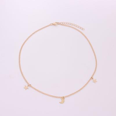 Stylish and Simple Five-pointed Star Crescent Moon Pendant Necklace, Women's Temperament Versatile Personality Accessories