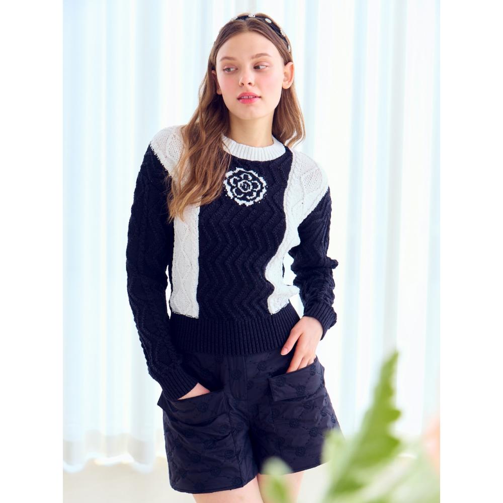 

LORDLOAR Rose Twist Color Matching Pullover BLACK