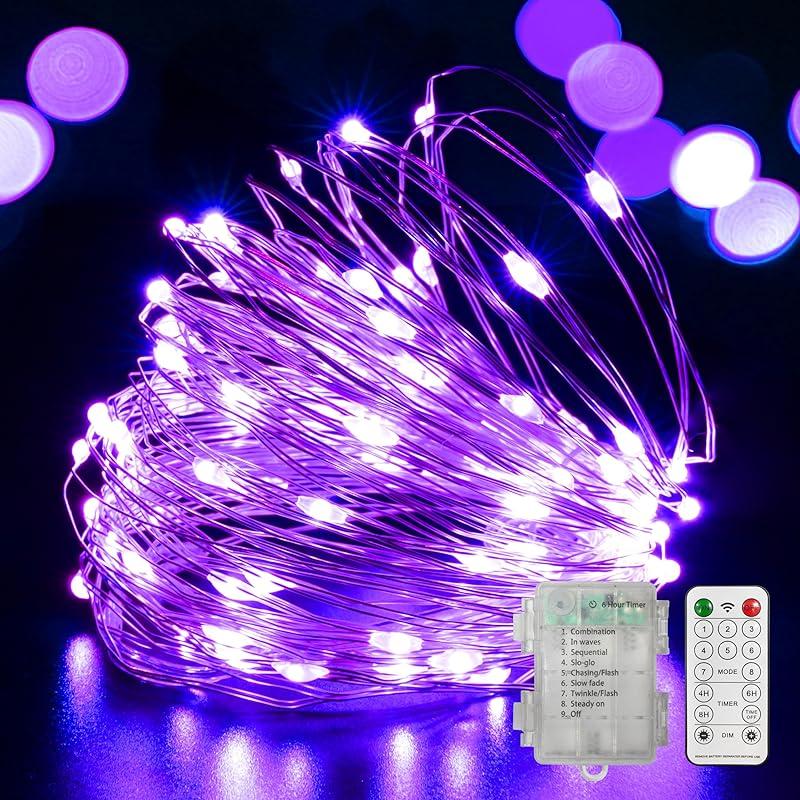 LAMPHOME 100 LED Blue Fairy Lights Battery Operated, Mini Battery Powered Copper Wire Starry String Lights,Light Length 32.5Ft, Multi Functions &