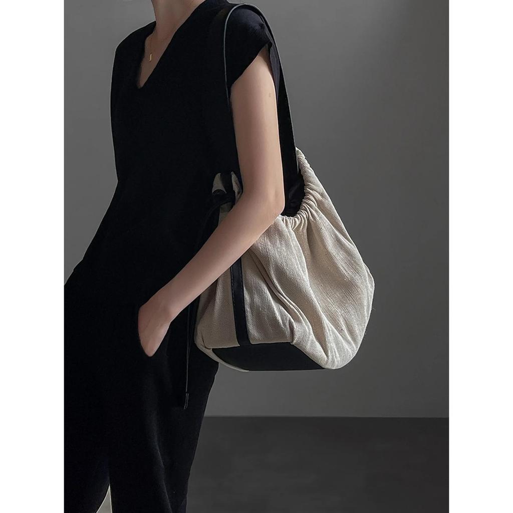 Linen Crossbody Bag with Large Capacity  Retro Contrast  Foldable Lightweight Shoulder Bag
