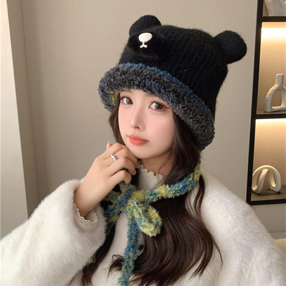 Korean Style Drawstring Bag-Hat New Design Women's Bear Hats Cute Crossbody Bag Hat  Female