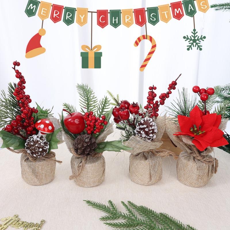 Artificial Simulation Plant Flower Red Berries Christmas Tree Home Decorations Garland DIY Supplies Holiday New Year Ornament