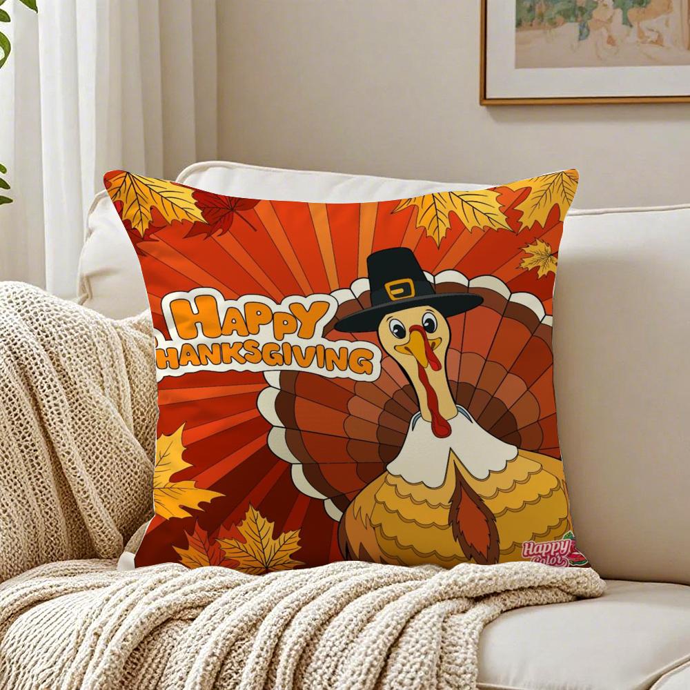 Thankful Festival Turkey Cushion Cover Linen Minimalist Soft for Sofa Bed Home Room Decor