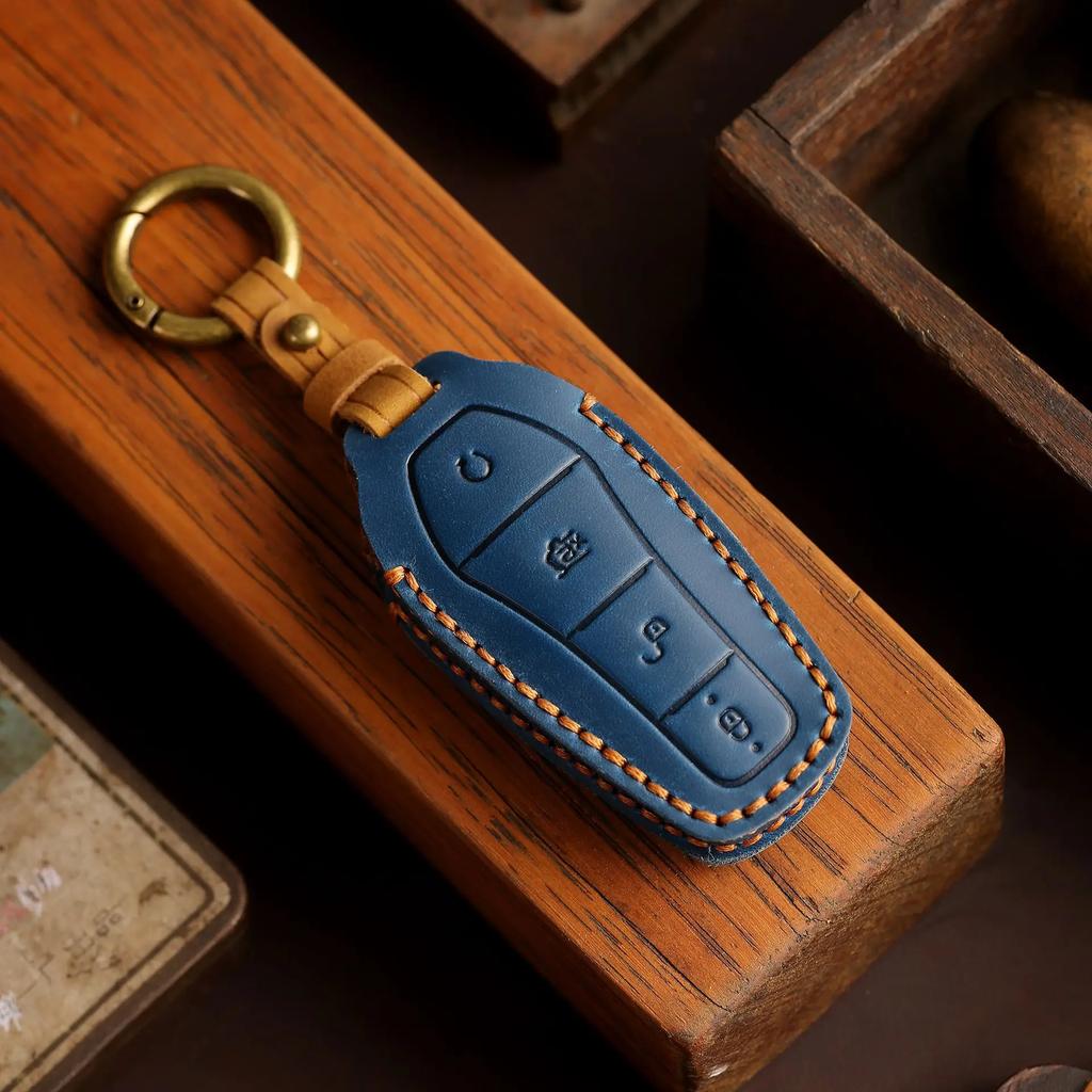Genuine Leather Auto Intelligent Key Fob Cover Case Fit For Byd Atto 3 Atto3 Dm Tang Song Dm-I Max Pro Qin Pro Yuan Ev Dolphin ,4 Bottons