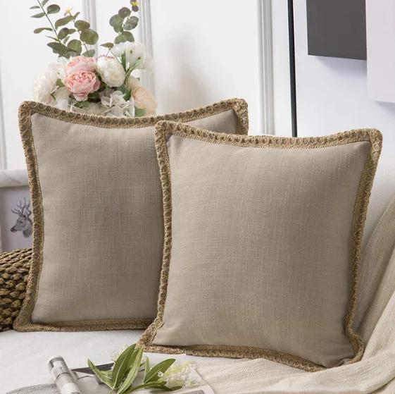 Solid Color Simple Comfortable Linen Striped Sofa Pillowcase Linen Ruffled Nordic Light Luxury Farmhouse Pillow Cushion Cover