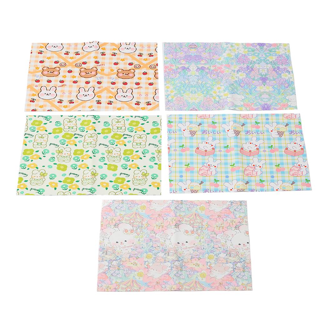 5 Pcs Sewing Fabric Cute Cartoon Pattern Waterproof Anti Fading Soft Touch DIY Quilting Cloth for Tablecloth Bag