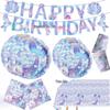 Pink Mermaid Birthday Party Set: Tablecloth, Plates, Cups, Balloons, and Cutlery