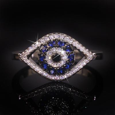 Anelli Unici in Argento Occhio del Diavolo per Donne Bicolore Zircone Intarsiato Anello Gioiello per Matrimonio Banchetto Festa
