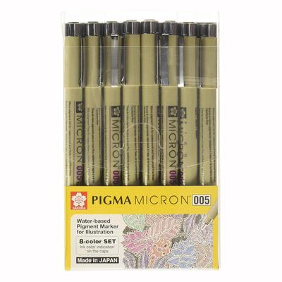 Sakura Pigma Micron 005, 8 Color Set Water Based Pigment for Illustration