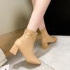 Casual Women's Thick Heel Medium Heel Boots Women's  New Winter Square Toe Back Zipper Heightening Short Boots