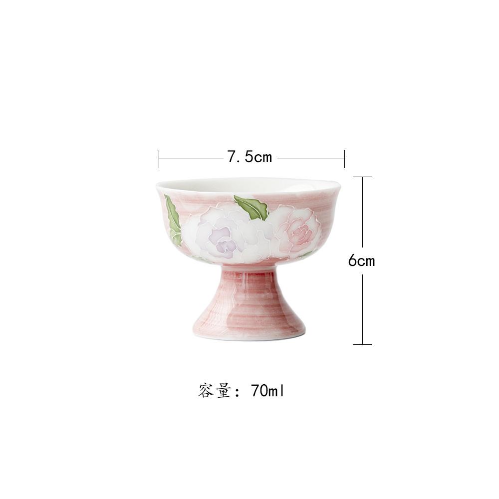 

70ml Hand-painted Relief Rose High Foot Teacup Antique Tea Bowl Jug Tea-tasting Fragrance Cup Jianzhan Master Cups Tea Items