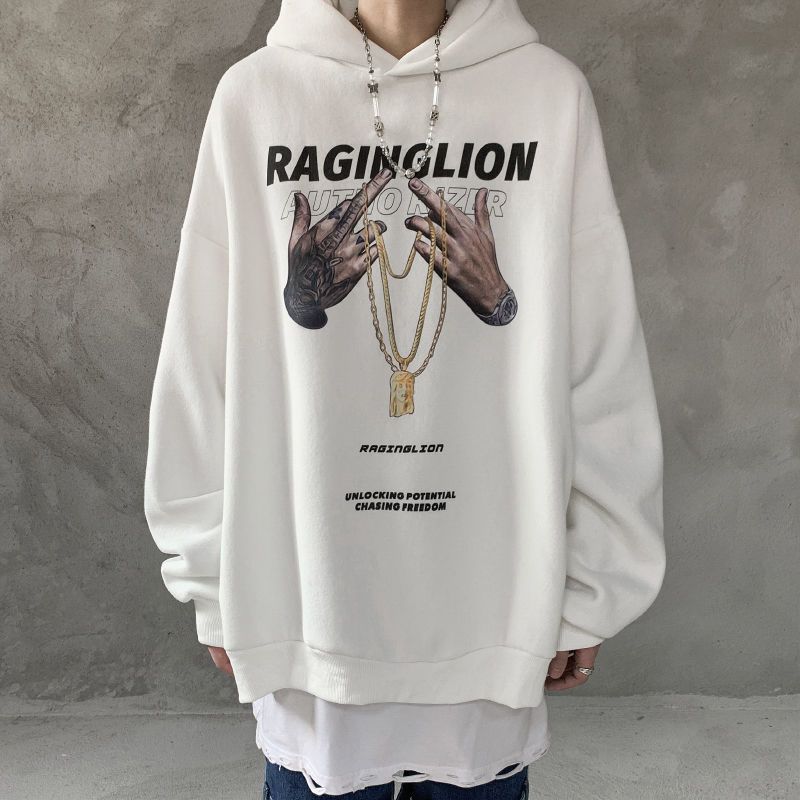 Diablo Graffiti Smiley Print Sweater Men's Street Fleece-lined Thickened Loose Plus Size Hip-Hop Autumn and Winter Jacket