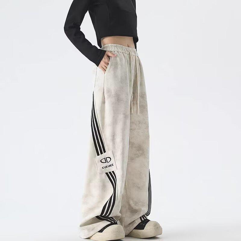Tie-dye Drape Sweatpants Men's and Women's Autumn Trendy Brand Three-bar Loose Wide-leg Floor-mopping Pants