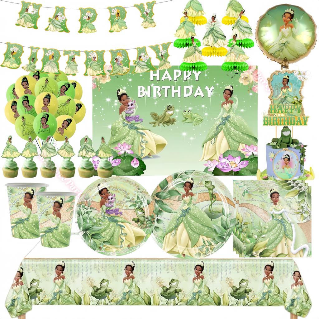Frog Tiana Princess Party Decoration Set Paper Cup Plate Napkin Balloons Kids Girl Birthday Surprise Gift Baby Shower Photo Prop