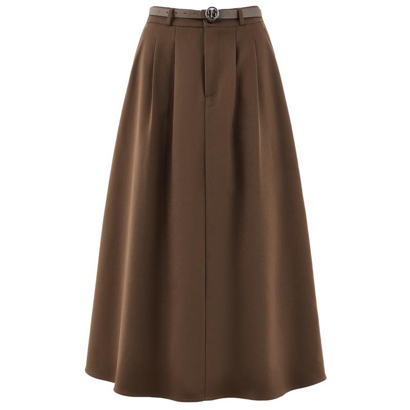 Elegant High-Waist A-Line Pleated Midi Skirt L