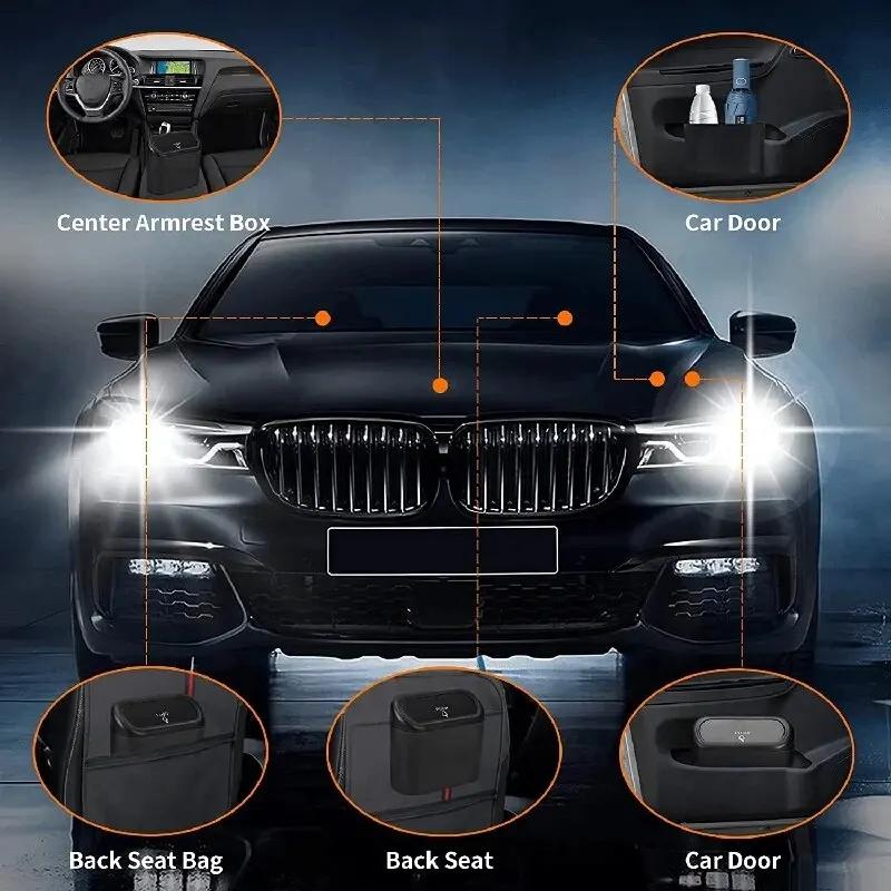 Car Flip Top Trash Can Interior Trash Storage Organizer Storage Box Black ABS Square Universal Organizer Interior Accessories