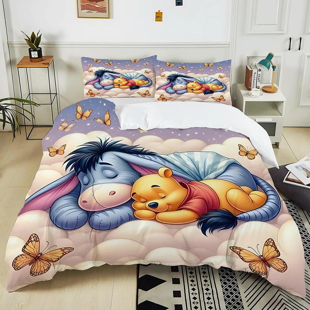 Winnie The Pooh Eeyore Printed Bedding Set 3Pc 1 Duvet Cover 2 Pillowcases Adult And Children Warm Soft Bedding Set Luxury Gift