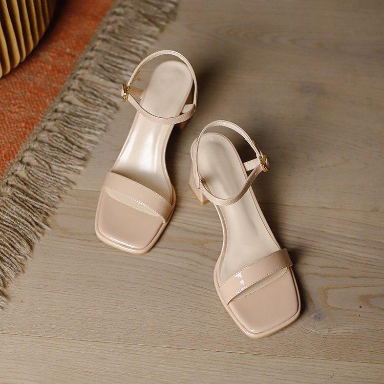 

Naked pink high heels women s thick heels simple and gentle fairy style skirt with open toes square head sandals women s summer 40