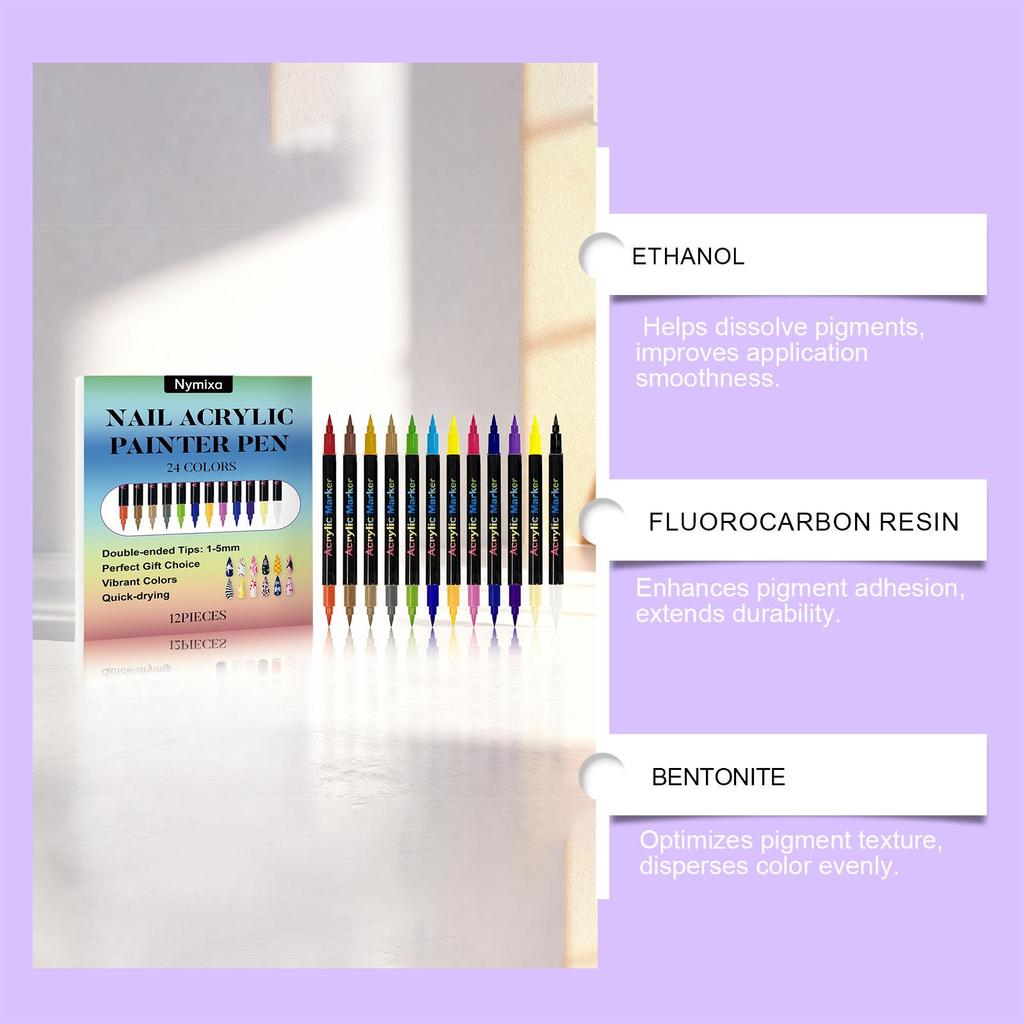 Nymixa Dual-Ended Nail Art Pen Set: Multi-Color, Easy-to-Use, Vibrant Colors for DIY Nail Art