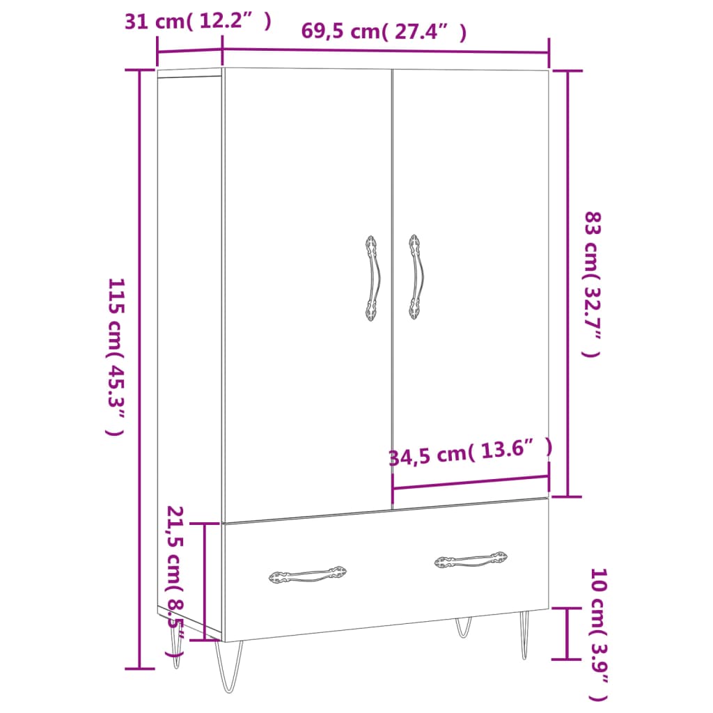 Highboard White 69.5 x 31 x 115 cm Particleboard