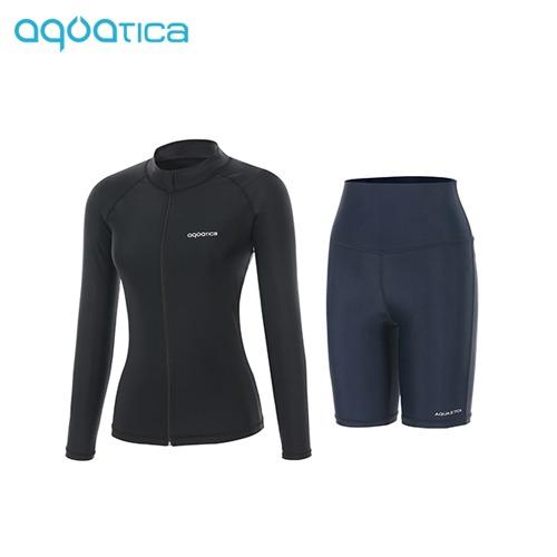 Akuatika Women'S Rash Guard Zip-Up Aqawjp23006 + Half Leggings Nv Set