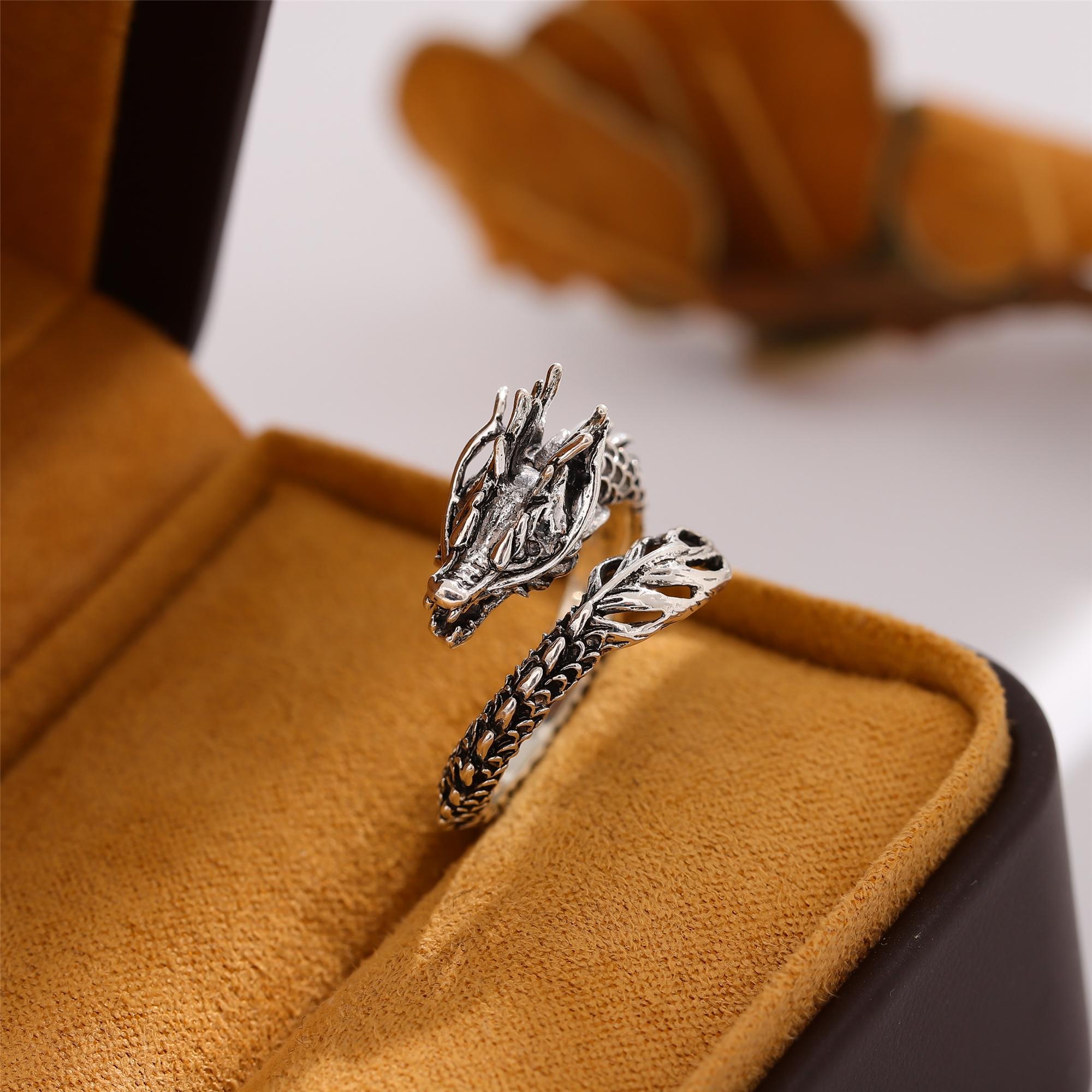 

New Retro Thai Silver Domineering Dragon 925 Sterling Silver Jewelry Personality Zodiac Creative Popular Opening Rings R239 срібний