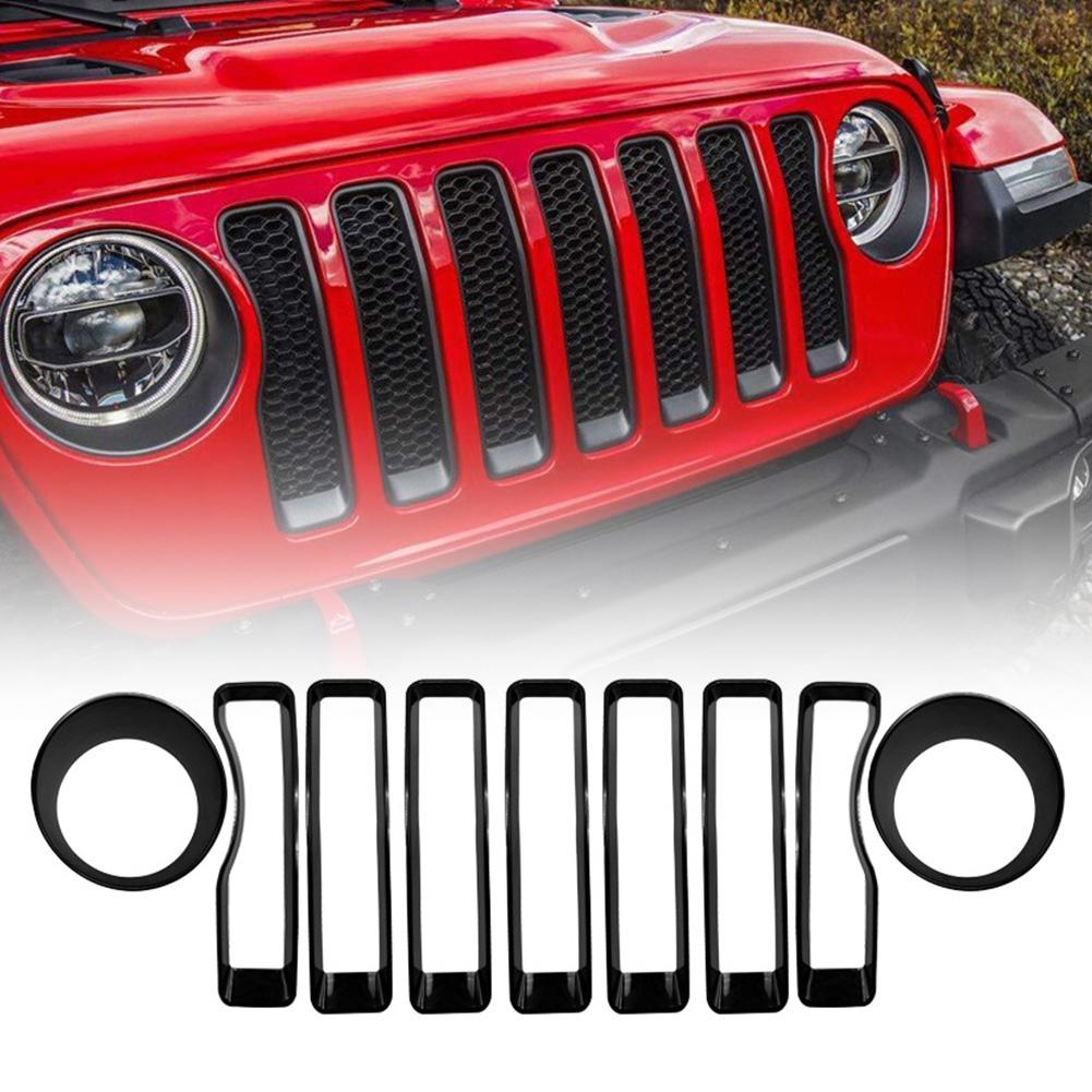 Lampă pentru faruri din față pentru exteriorul mașinii din ABS și autocolante decorative pentru acoperirea grilei de curse pentru Jeep Wrangler JL