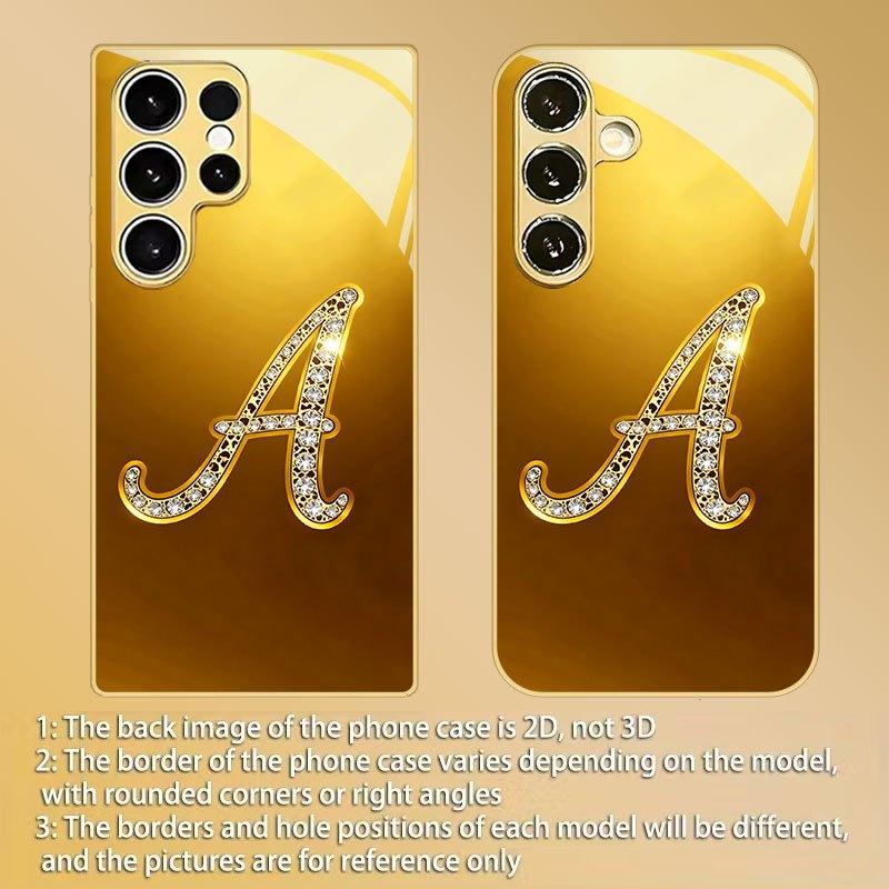 Letter A pattern electroplated glass phone case suitable for Samsung Galaxy S26 S25 S24 S22 S21 S20 FE/Ultra/Plus anti drop
