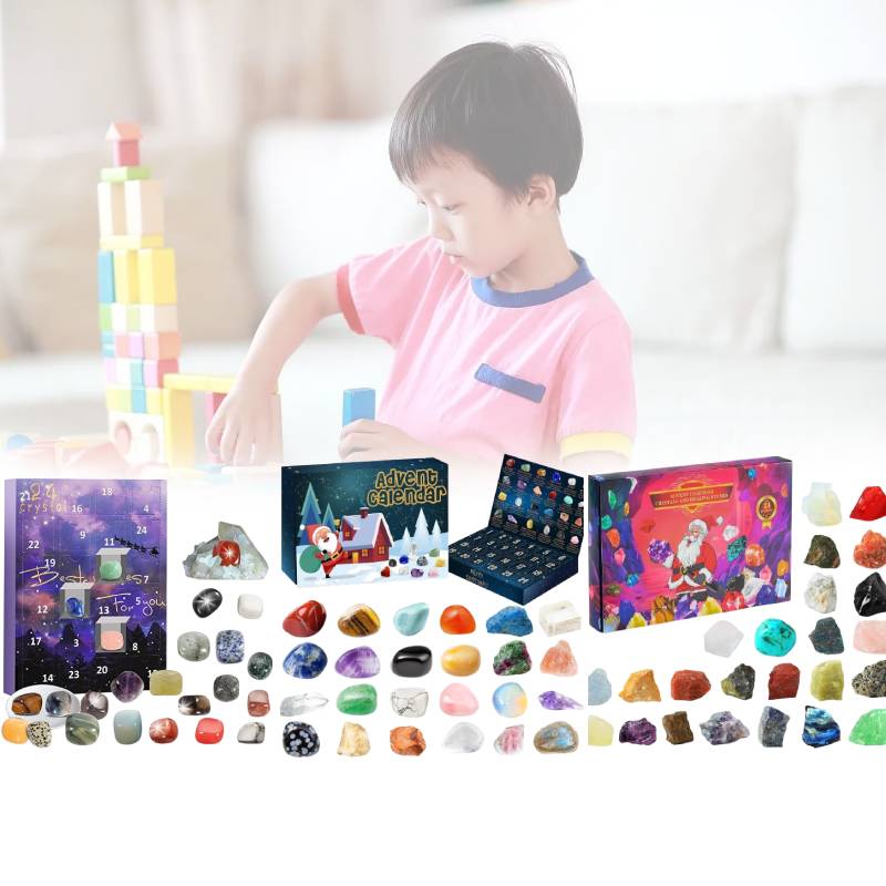 Christmas Advent Calendar Natural Crystal Gemstones Collection Box 24 Days Count