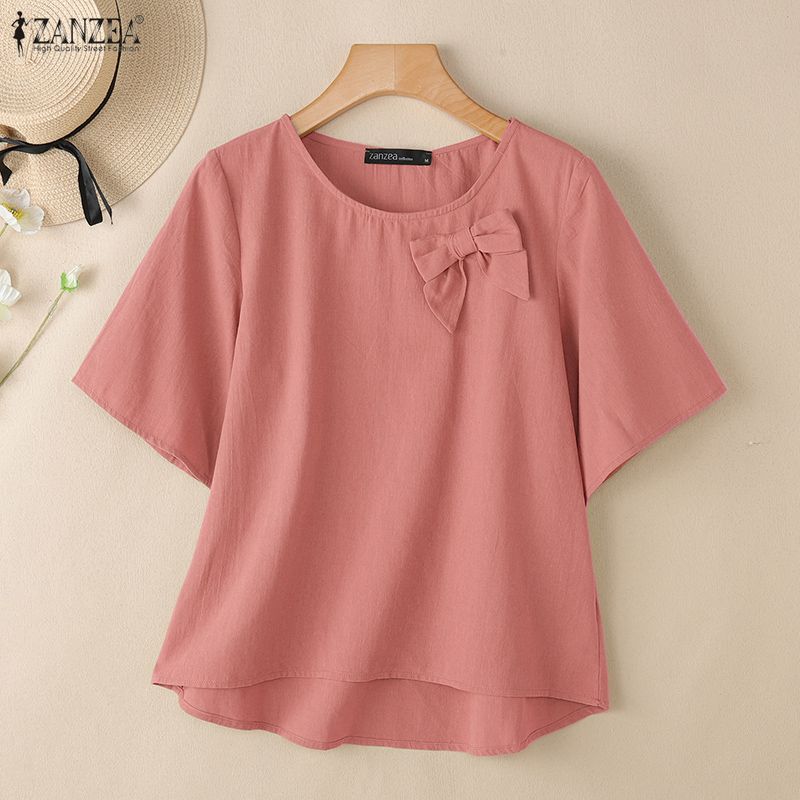 ZANZEA Damska letnia bluzka z okrągłym dekoltem, casualowa, z rękawem 3/4, luźna