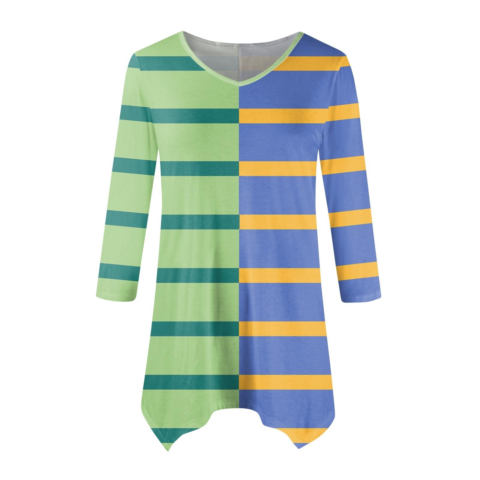 

Женская модная повседневная рубашка с V-образным вырезом, полосатым принтом, рукавом-семью, свободным удобным топом с поясом L армия зеленый