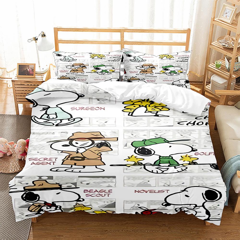 

Cartoon Picture Snoopy Snoopy Digital Printing Quilt Cover Pillowcase Bed Three-Piece Set 90*190