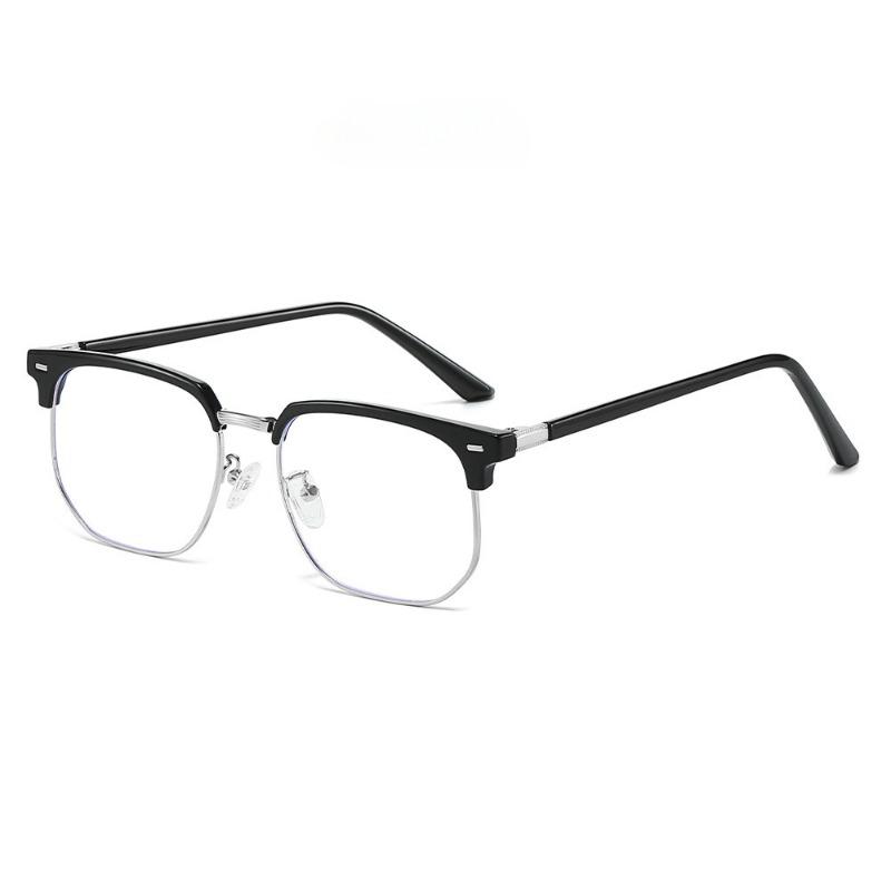 Elegant Men's Classic Vintage Half-Frame Glasses Sleek Black Anti-Blue Light PC Lenses for Computer Use Durable Metal