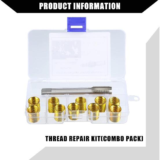 Outer Universal Spark Plug Thread Repair Tools Set with M12x1.25 Inner Thread Inser and M14x1.25 Tap/Engine Repair Tools/Durable/Gold Tone