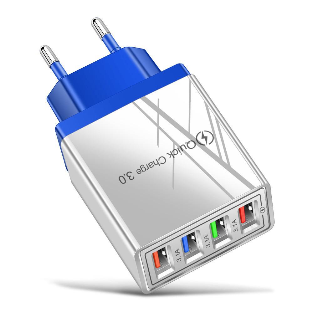 Colored LED 4-Port USB Phone Charger 3A Adapter (EU/US)