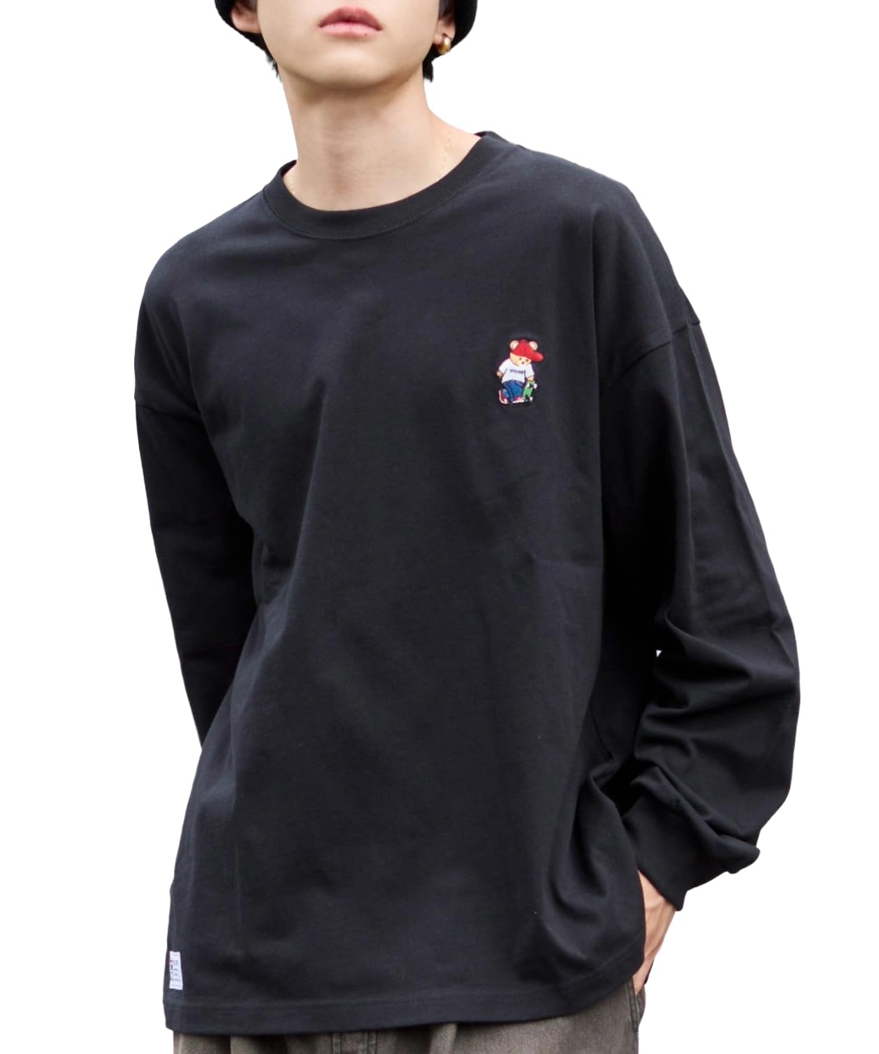 

WEGO VISION Bear Long Sleeve Size Gift Men s Custom-Made One-Point T-Shirt, M, Black, Streetwear, Fall/Winter Clothing, чёрный