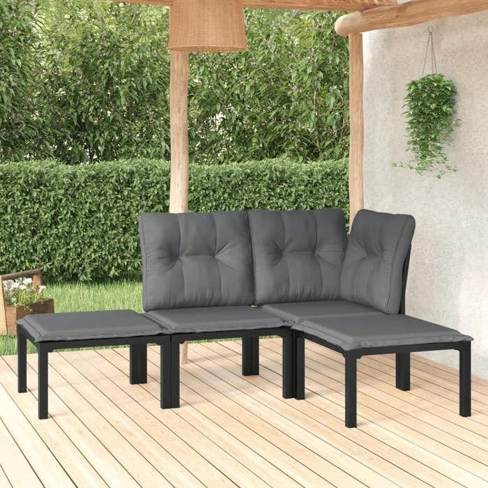 VidaXL Salon de Jardin 4 pcs, Ensemble de Meubles de Terrasse, Mobilier d'Extérieur, Chaise de Patio, Moderne, Noir et Gris 3187741