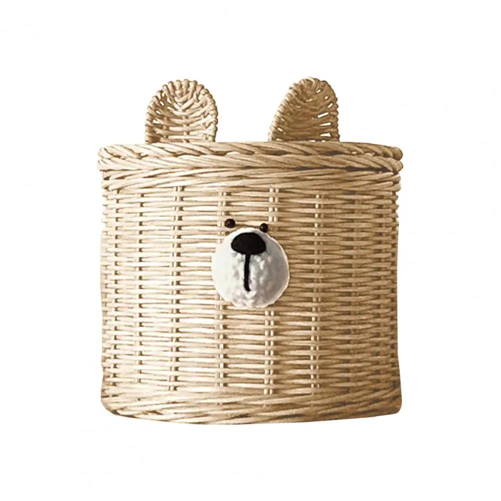 Handmade Rattan Weave Tissue Box Cute Little Bear Tissue Case Desktop Napkin Holder Roll Tissue Case A Living Room Decorations кремовый