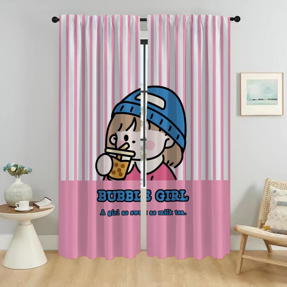 Modern Living Room Curtains 2 Pieces Cute Girl Shades Partition Blackout Curtain Home Interior Curtains for Camera Kitchen Child