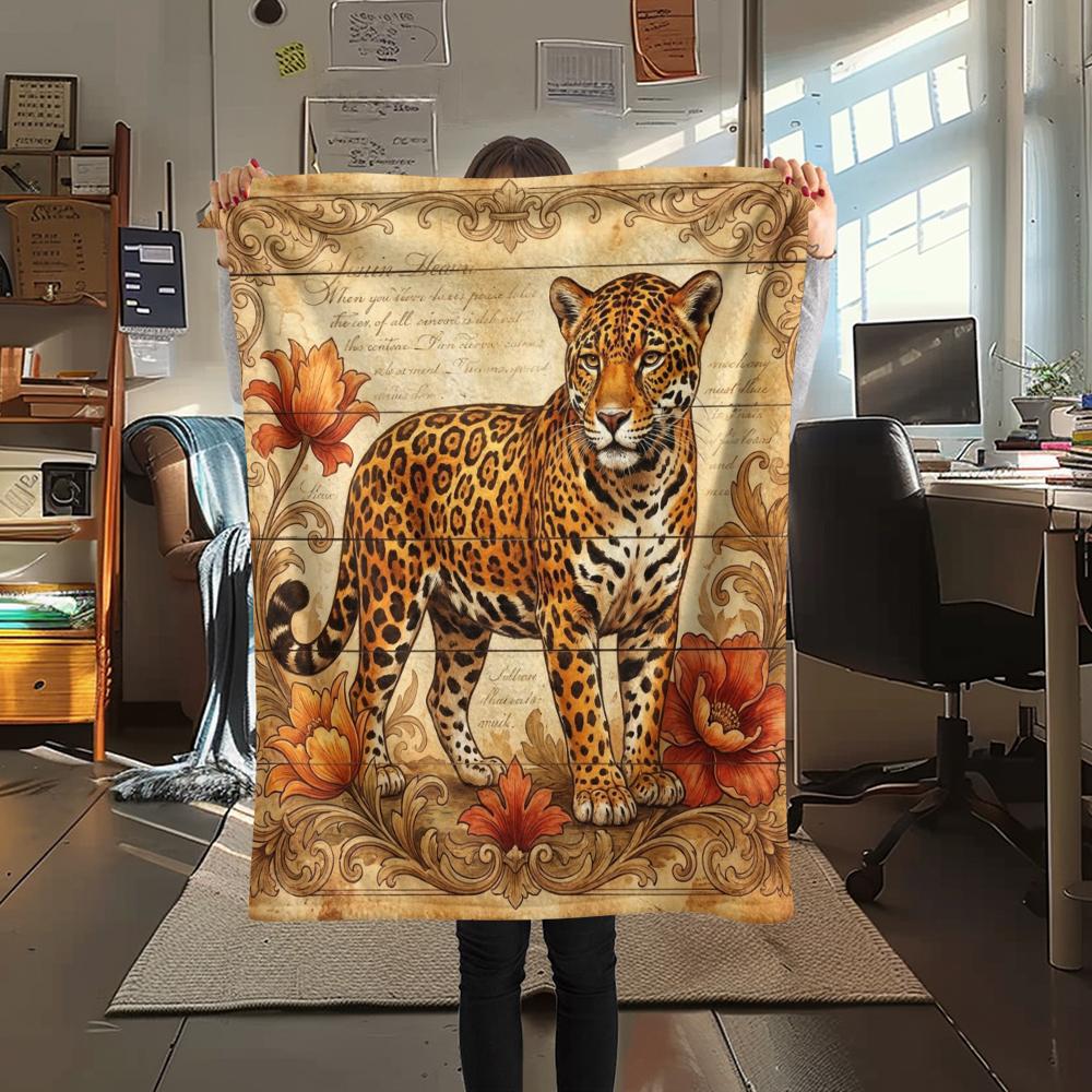 1PC Retro Floral Animal Print Flannel Blanket, High quality All Seasons, Home Decor, Warmth and Comfort, Perfect for Christmas Gifts