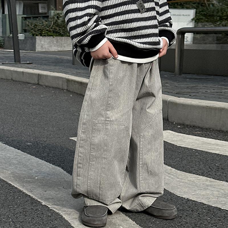 Boys Kids Cotton Cargo Casual Long Pants Children Loose Fashion Trousers