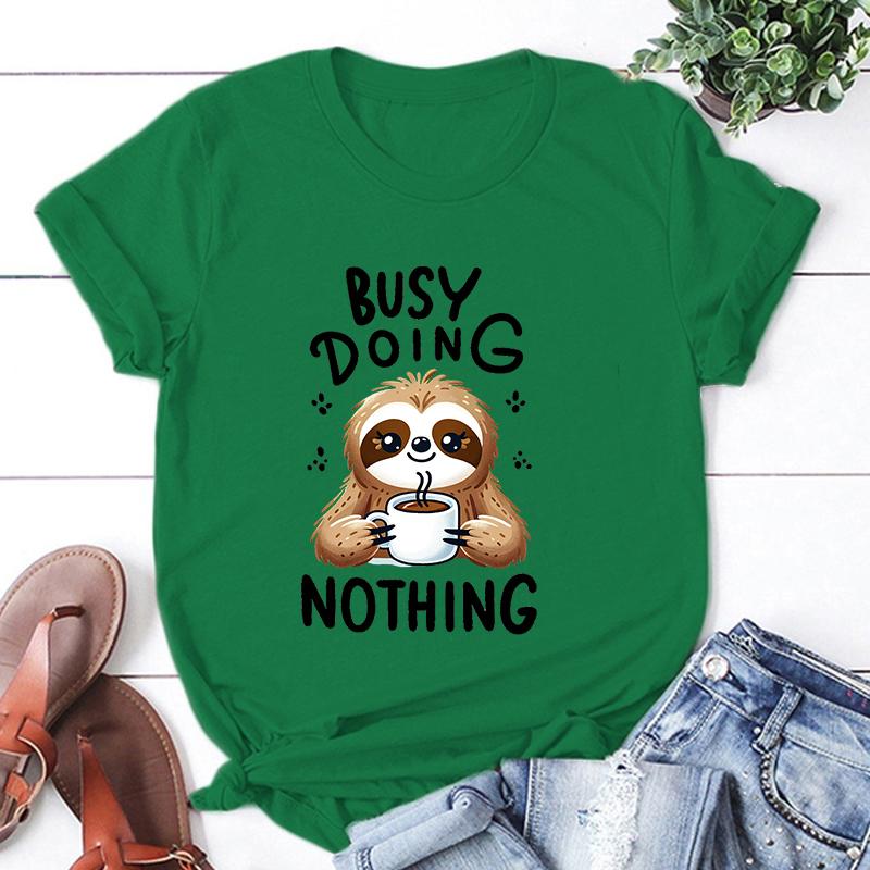New Fashion Sloth Busy Doing Nothing Print Graphic T Shirt Unisex Fashion Casual Short Sleeve Shirt Tee